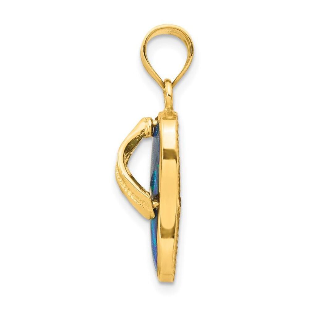 14k Yellow Gold and Created Blue Opal Flip Flop Pendant, 8 x 25mm - Picture 2 of 5